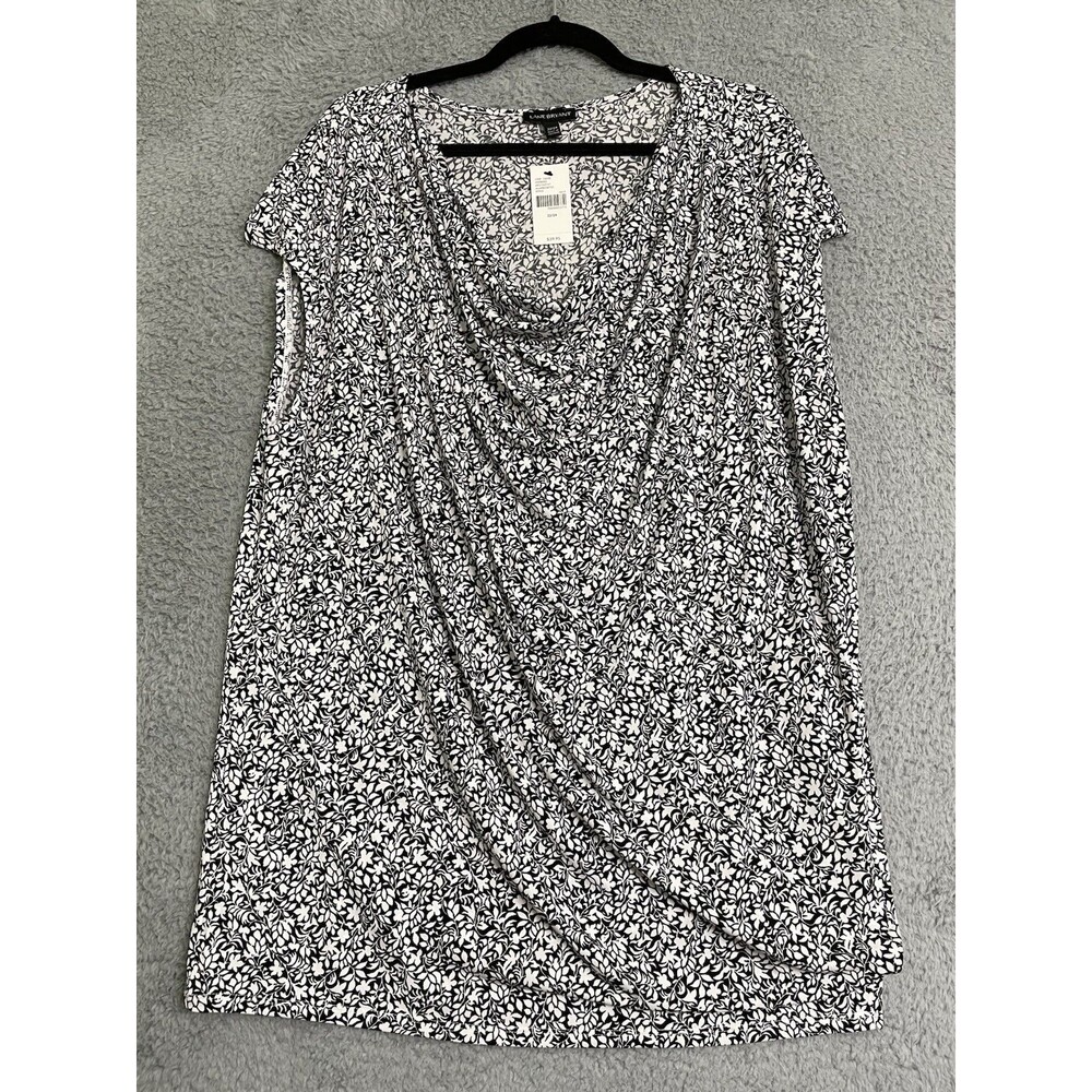 Lane Bryant Black & White Draped Jersey Floral Tunic Top Cowl Neck, Size 22/24